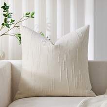 1 件奶油白色（不含枕芯）复古条纹抱枕套，100% 涤纶编织拉链靠垫套，可机洗，几何图案装饰枕套，适用于沙发、床、餐厅、家庭办公室