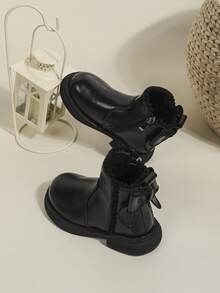 1 Pair Classic Simple Solid Color Bow Tie Cute Ankle Boots, Suitable For Boys And Girls, Autumn/Winter
