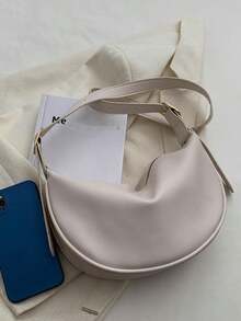 Bolsa a tiracolo de sela, casual e versátil, de design de nicho minimalista em cor sólida com zíper, de grande capacidade, ideal para transporte, modelo baguete