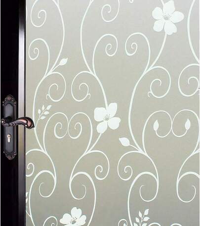 Window Film Privacy Window Film Frosted Glass Film Static Cling Glass Film No Glue Anti-UV Window Sticker For Bathroom Bedroom Living Room (White Flower-DP014W, 11.8in. X 47.2in.)