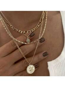 1 Peça Conjunto de Colar com Pingente de Cristal Multicamadas Estilo Boêmio Dourado, Presente de Joias da Moda para Mulheres - colar multicamadas - Visão 11