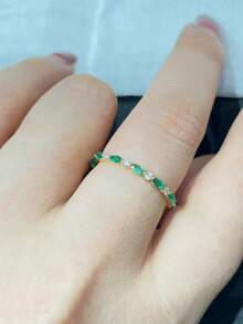 1 pieza Anillo con forma de ojo de caballo de plata de ley 925 con circonita verde, joya vintage elegante, regalo versátil para mujeres, adecuado para uso diario, fiestas y festivales