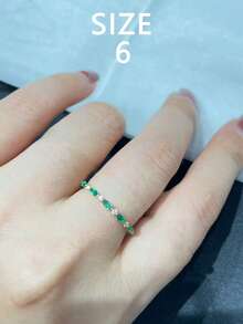 1 pieza Anillo con forma de ojo de caballo de plata de ley 925 con circonita verde, joya vintage elegante, regalo versátil para mujeres, adecuado para uso diario, fiestas y festivales