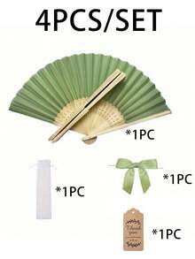 4/20/40件套，夏季绿色系列婚礼礼品扇套装，女士折扇，绿色蝴蝶结扇面，透明束口袋，婚礼派对装饰。适用于新娘礼物派对、生日派对回礼、伴娘拍照道具、夏季扇子、活动和派对用品，多件装派对礼品袋。 - 彩色 - 查看 8