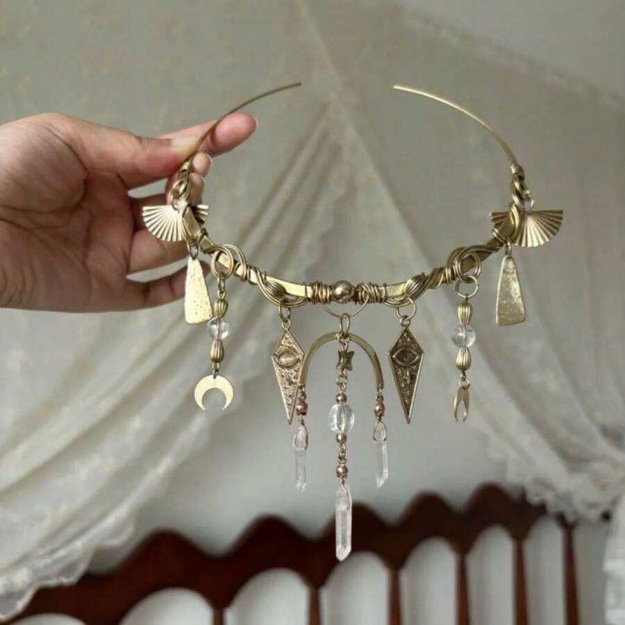 1pc Multi-Layer Tassel Choker Versatile Light Luxury Design Necklace - 09-2070 Dây chuyền tua rua hình sao và mặt trăng - Xem 1