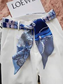 1 Stück Damen Professioneller doppelseitiger langer Schal mit Schleifen-Dekor, elegante Halskrawatte, Haarband, Gürtel, Taschenzubehör (Druckplatzierung zufällig)