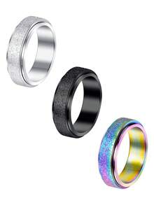 CIZME 3 件装旋转环，缓解焦虑，不锈钢抗焦虑环，可旋转旋转环，清凉减压，男女通用，尺寸 6/7/8/9/10 - 多色-3pcs - 查看 13