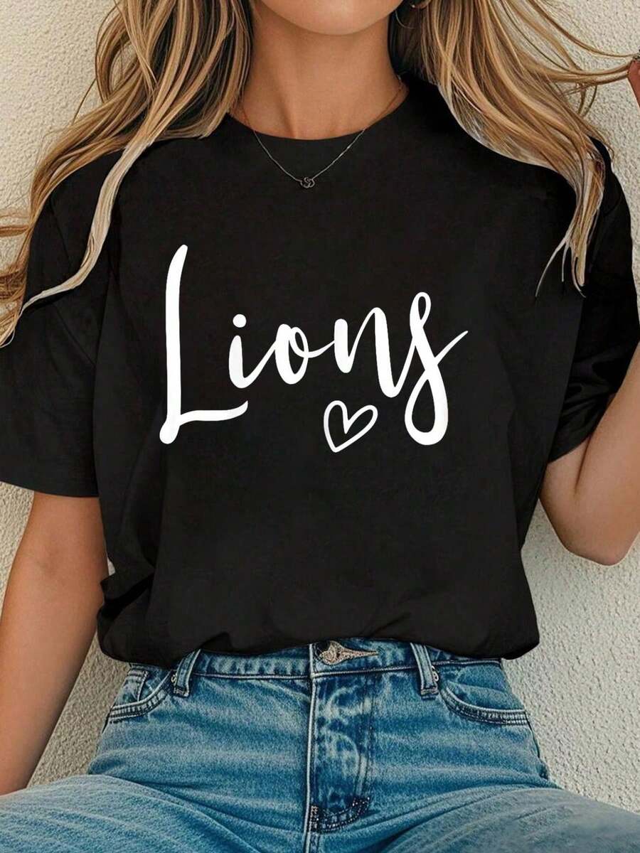 Women Cotton Tshirt Lions High School Lions Sports Team Women's Lions T-Shirt Comfort Tshirt Women - 黑色 - 查看 1