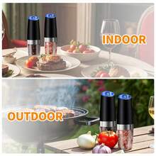 Juego de molinillos eléctricos de sal y pimienta 2025 nuevo, regalo de Halloween y Navidad, juego de molinillos eléctricos de sal y pimienta por gravedad, juego de frascos eléctricos de sal y pimienta, molinillo eléctrico de pimienta y sal, a pilas, molinillo de pimienta negra con grado de molienda ajustable, molienda automática, adecuado para barbacoa, restaurante, cocina, para pimienta blanca, pimienta negra, sal marina, comino con grado de molienda ajustable, herramienta de molienda de cocina con luz LED, adecuada para uso doméstico