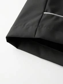 Men Hooded Long Sleeve Jacket With White Stripe Decor, Zipper Closure, Suitable For Sports Or Casual Wear, Fall - Black - View 7