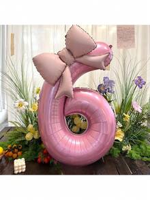 2pcs/Set 32-Inch Large Pink Number & Bow Foil Balloon Set, Suitable For Birthday Party, Outdoor Events, Anniversary, Holidays, New Year Party Wall Decor - Pearlescent Pink Butterfly Balloon Set - View 9