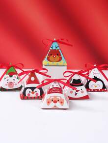 12 pièces Boîte à bonbons triangulaire de Noël, 6 styles de boîte à bonbons en papier de dessin animé avec ruban, boîte-cadeau de Noël avec Père Noël