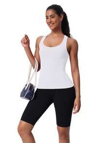 MathCat Seamless Workout Tank Top For Women With Built In Bra, Padded Racerback Athletic Yoga Camisole - White - View 5