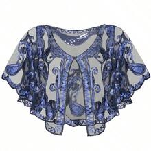 Șal vintage cu paiete și mărgele, anii 1920, potrivit pentru petreceri formale, nunți, nopți din Harlem, Halloween pentru ținute - Albastru marin - Vizualizare 2