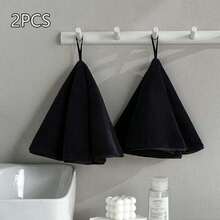2 pièces Set de serviettes de cuisine, serviette noire, serviette en microfibre super douce, set de serviettes de bain, douces, absorbantes, séchage rapide, serviette ronde à suspendre avec corde de suspension, noir et gris, 50*50cm/20*20 pouces