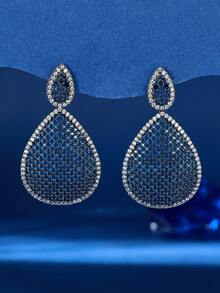 1 Cặp bông tai dài kiểu trang sức sang trọng đính đá Cubic Zirconia, bông tai thời trang nữ phù hợp với đầm trang trọng, quà tặng sinh nhật và ngày lễ - Hoa tai tuyệt đẹp - Xem 8