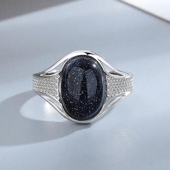 S925 Silver Jewelry Ring Natural 10*14mm Big Bluesand Stone Vintage Ring For Women Party Gifts