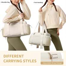WLLWOO - Bolsa pequeña de gimnasio para mujer con bolsillo húmedo, bolsa de viaje pequeña, bolsa de viaje para entrenamiento, ligera, para baile, yoga, fines de semana, Beige - Negro - - Ver 4