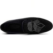 Men's Pointed Toe Rivet Dress Shoes Glitter Modern Metallic Slip On Loafers Plus Size-20256688 - Black02 - View 9