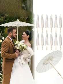 1pc/6pcs/10pcs High Quality Western/European Style Wedding Decoration Parasol, Customizable White Paper Umbrella, Bridal Parasol, Wedding Decor, Creative Gift, Birthday Gift - For Wedding Favors, Japanese/Chinese Style Umbrellas, DIY Wedding & Party Decoration Paper Umbrellas - White - View 1