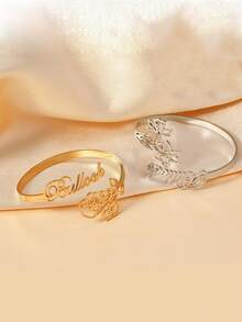 1pc Customizable Birthday Flower Name Bracelet, Personalized Name Bracelet, Gold Color Bracelet, Stainless Steel Jewelry, Gold/Silver Available, Personalized Bracelet, Bridesmaid Gift, Birthday Gift, Surprise Gift, Valentine's Day Gift, Mother's Day Gift, Ramadan Gift, Gift For Mother, Lover, Girlfriend, Best Personalized Gift - Multicolor - View 3