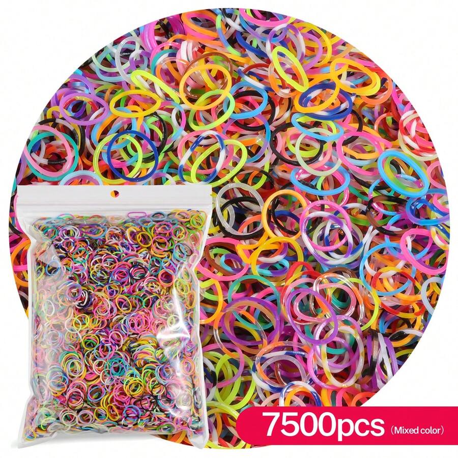 1000pcs/7500pcs Random Mixed Color Rubber Bands Set, Suitable For Necklaces, Bracelets, DIY Handmade Creative Daily Sharing, Graduation Season, Holiday Party DIY Wear, Weaving, Holiday Gift - Rubber Band - View 1