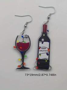 1 Pair Acrylic Wine Bottle & Glass Christmas Earrings With Lights - "Merry Christmas" Design, Perfect Holiday Party & Everyday Wear Gift For Her, Christmas Earrings