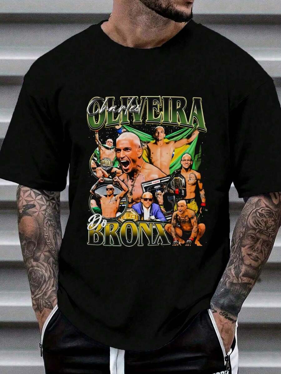 100% Cotton Oliveira And Bronx Pattern Print On Shirt Round Neck Short Sleeve T-Shirt Women's Men's Graphic Tee - màu đen - Xem 1