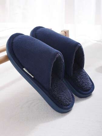 Men's Flat Indoor Slippers, New Autumn/Winter Warm Plush Latex House Slippers
