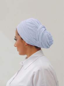 1件装女士经典纯色优雅单层即戴式垂褶头巾，时尚优雅长款垂褶头巾，防滑透气柔软莫代尔针织面料，适合日常瑜伽、运动、户外穿着。