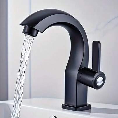 1个现代单孔锌合金水龙头，单冷水浴室洗手盆水龙头，单把手高拱形浴室洗手盆水龙头，带陶瓷阀芯，抛光拉丝表面，适用于厨房、酒吧、浴室和洗手间，家庭、酒店和房车洗手盆，现代家居必备配件，送给家人和朋友的惊喜礼物