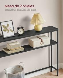 VASAGLE Mesa de Consola de 2 Niveles, Mesa Auxiliar, 20 x 80 x 80 cm, Gris Carbón y Negro Tinta MLNT130B22V1 - Negro - Ver 3