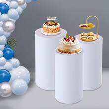Pedestal Display Stand, Cylinder Pedestal Stand, 3pcs Pedestal Stand, 3Pcs Large Round Cylinder Tables For Parties Garden Decor(Clear/White) - White - View 1