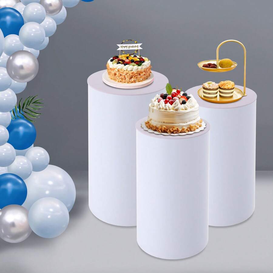 Pedestal Display Stand, Cylinder Pedestal Stand, 3pcs Pedestal Stand, 3Pcs Large Round Cylinder Tables For Parties Garden Decor(Clear/White) - White - View 1
