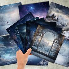 36 Sheets 6inch Romantic Forest & Starry Sky Snow Landscape Scrapbooking Paper, Suitable For Bullet Journals, Collages, Greeting Cards, Photo Albums And Crafts - Blue - View 5