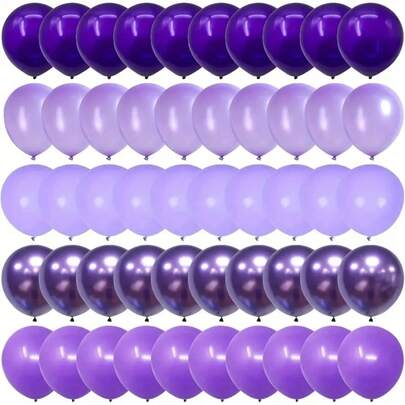 45pcs 5 Styles Purple Balloon Set, Cartoon Character Color Scheme, 10inch Metallic Chrome, Pearl, Lavender, Violet, Light Purple Balloons For Birthday Celebration, Baby Shower, Bachelorette, Bridal, Young Girl Princess Party Decoration