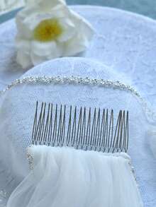 Voile de mariée fait main avec perles, pendentifs et peigne à cheveux, accessoire de cheveux de mariage élégant - V32 - Voir 7