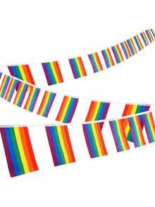 1set/30pcs LGBT Rainbow String Flag Gay Progress Pride Banner Flags, Love Is Love String Flag Pennant Banner, Small Mini Pride Flags Bunting Banner, Holiday Decor, Pride Day Party Decor, Outdoor Garden Decoration, 33 Feet 30 Flags
