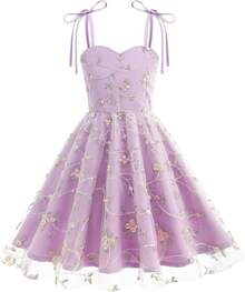 Embroidered Tulle Gown For Teens - Formal Lace Dress For Wedding Guest, Pageant & Special Occasions - 紫色 - 查看 1