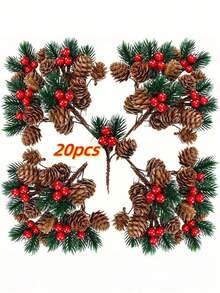 10/5Pcs Pine Tree Branches With Red Berries, Artificial Pinecone Berry Garlands, DIY Miniature Artificial Pinecone Flowers For Wreaths, Plastic Christmas Tree Branches For Crafts, Fireplace, Bar, Parties, Christmas Decorations, Wedding Party Supplies, Kitchen Restaurant Centerpieces, Valentine's Day Gifts Simulated Pinecone, Pine Needle, Songhua Christmas Gift Box Decoration, - Multicolor - View 1