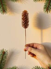 MEHELANY 24/12入棕色人造松果，塑膠人造植物松果花束附莖，適用於居家裝飾、冬季裝飾、感恩節聖誕松果飾品、DIY花環裝飾、秋季居家裝飾、婚禮裝飾、冬季節日禮品裝飾 - 棕色 - 查看 4