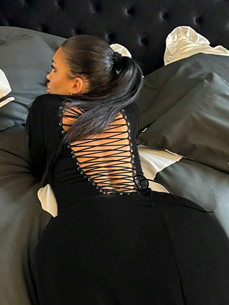 Sexy Reversible Wrap Bodycon Mini Dress - Double Sided Lace Up Front & Back Short Dress - Negro - Ver 1