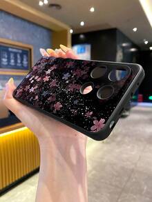 1 pieza Funda de teléfono de lujo premium con patrón de flores y brillo para teléfonos Android - S25Ultra, S24Ultra, S23Ultra, S22Ultra / Redmi 12, Redmi Note 13 / OPPO / Realme / Infinix Series. Resistente a huellas dactilares, a prueba de golpes, con carcasa de silicona suave anti-caídas para proteger el teléfono de arañazos.