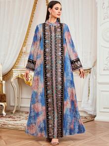 SISKAKIA Vestido tejido con estampado todo sobre todo elegante bordado, adecuado para vacaciones, citas, cumpleaños, fiestas formales - Azul - Ver 3