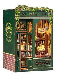 书角套装，DIY迷你小屋房间套装，成人活动迷你拼图书角书架图书馆装饰礼物，手工爱好者的礼物，DIY书架装饰品是收藏家的最爱（猫头鹰书店/猫伯爵书房/书店回忆） - 不含胶水和电池