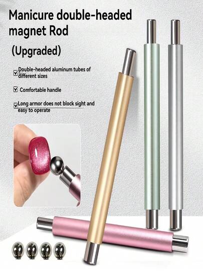 2pcs Upgraded Double-Headed Magic Wand Nail Art Magnetic Stick, Wide-Width Light Glass Beads, Suitable For Cat's Eye Effect, Fairy Dust Tools, Beauty Salon Tools, Nail Art Accessories, Fashionable Nail Art Sticks, High-Quality Beads, Magnetic Brushes, Nail Magnets, Makeup Artists, Nail Artists, Female Manicure, Christmas Gifts,Friend Gifts, Female Gifts,
