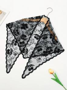 1件时尚花卉刺绣蕾丝头巾，复古女士三角头巾，优雅头饰发饰，教堂祈祷及婚礼面纱，新娘蕾丝曼蒂拉，秋季服装，女士情人节配饰