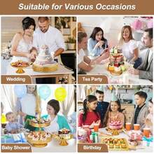 Audab Gold Dessert Table Display Set Including Cake Stand Cupcake Stand Serving Trays Platters Cake Cutting Set And Serving Tongs For Vintage Wedding Decor Party Food Decorations - Vàng - Xem 7