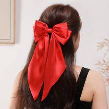 1个纯色缎面发夹，配有缎带和大蝴蝶结，适合女性，百搭风格，情人节、发饰、发夹、发爪夹、发卡、学生用品、优雅、学院风、冬季女装、蝴蝶结、可爱、头部配饰、发卡、夏季、节日、旅行 - 紅色 - 查看 6