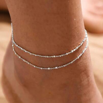 Set di cavigliere multistrato placcate in oro 14K per donna, cavigliera a catena cubana impermeabile, set di cavigliere e braccialetti multistrato, resistente alla scolorimento, regalo di gioielli estivi da spiaggia in oro, cavigliera multistrato elegante in argento per donna